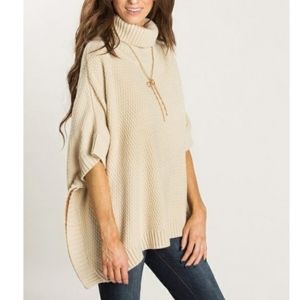 Illa Illa Cream Knit Turtle Neck Poncho